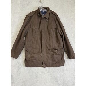 Club Room Jacket Mens Extra Large Brown Field Utility Plaid Lined Epaulettes